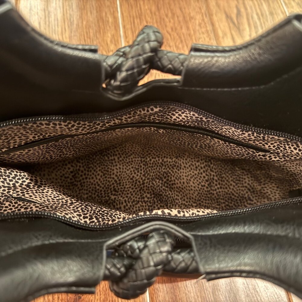 Black Leather Bag Double Handle Tote - Picture 4 of 4